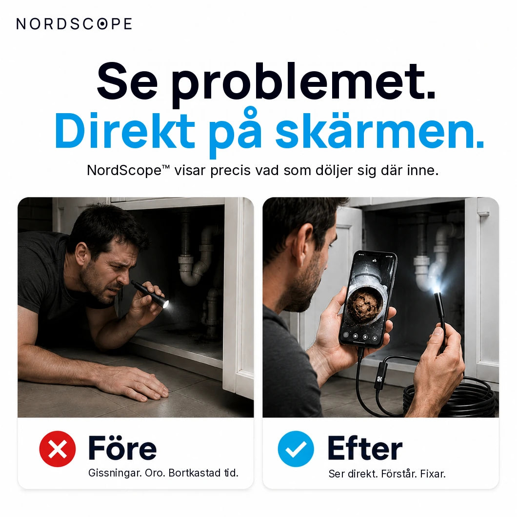 Före och efter: gissa under diskbänken eller se problemet direkt i mobilen med NordScope Flex
