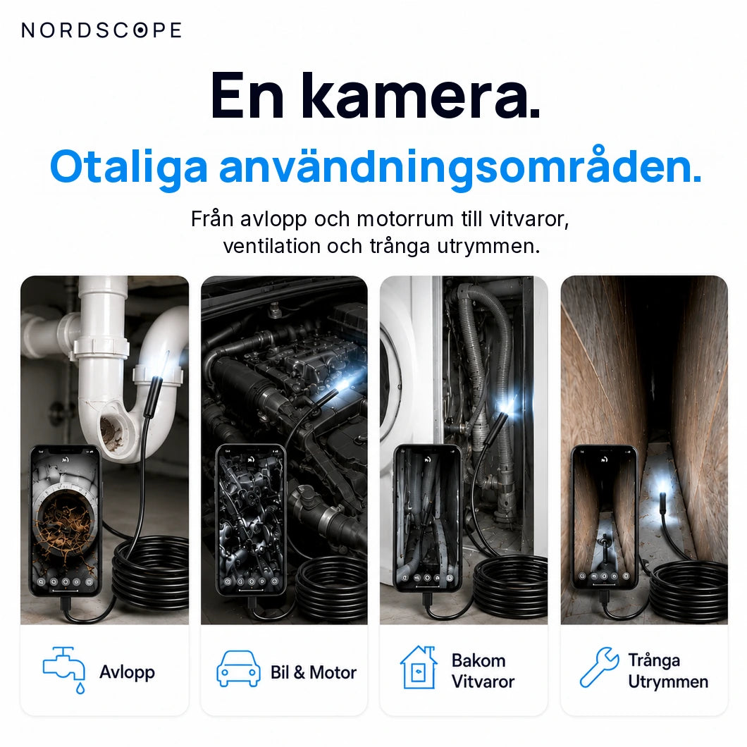 NordScope Flex i avlopp, motorrum, bakom vitvaror och i trånga utrymmen