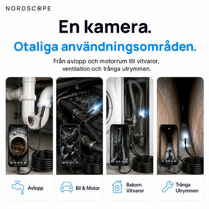 NordScope Flex i avlopp, motorrum, bakom vitvaror och i trånga utrymmen